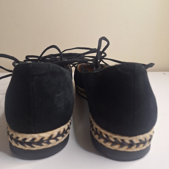 Helia made in spain black suede  pointed toe ballet lace up flats SZ 8 EU 38 - Picture 4 of 10